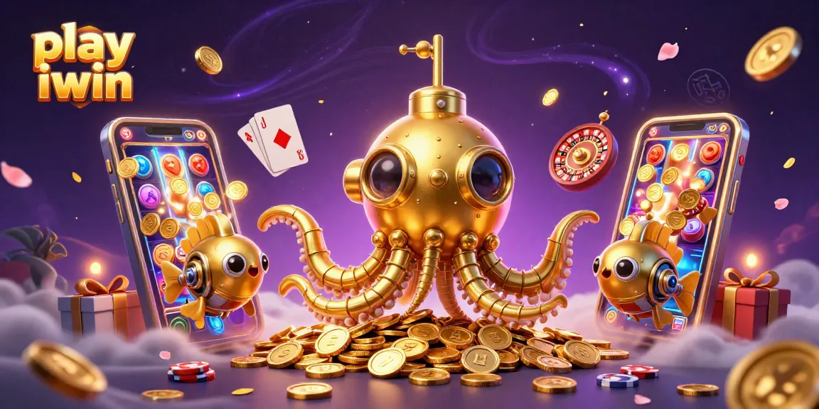 Play iwin with dynamic slot games and explore golden treasures in this vibrant 3D illustration.