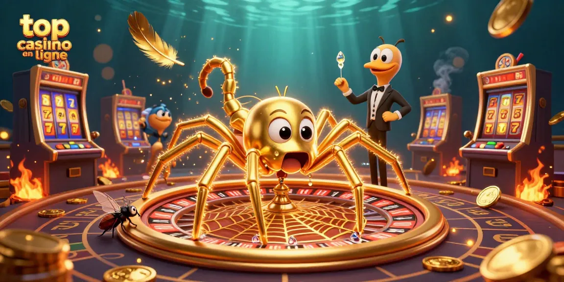 Pariez sur top casino en ligne avec une araignée dorée et un croupier mille-pattes à la roulette.