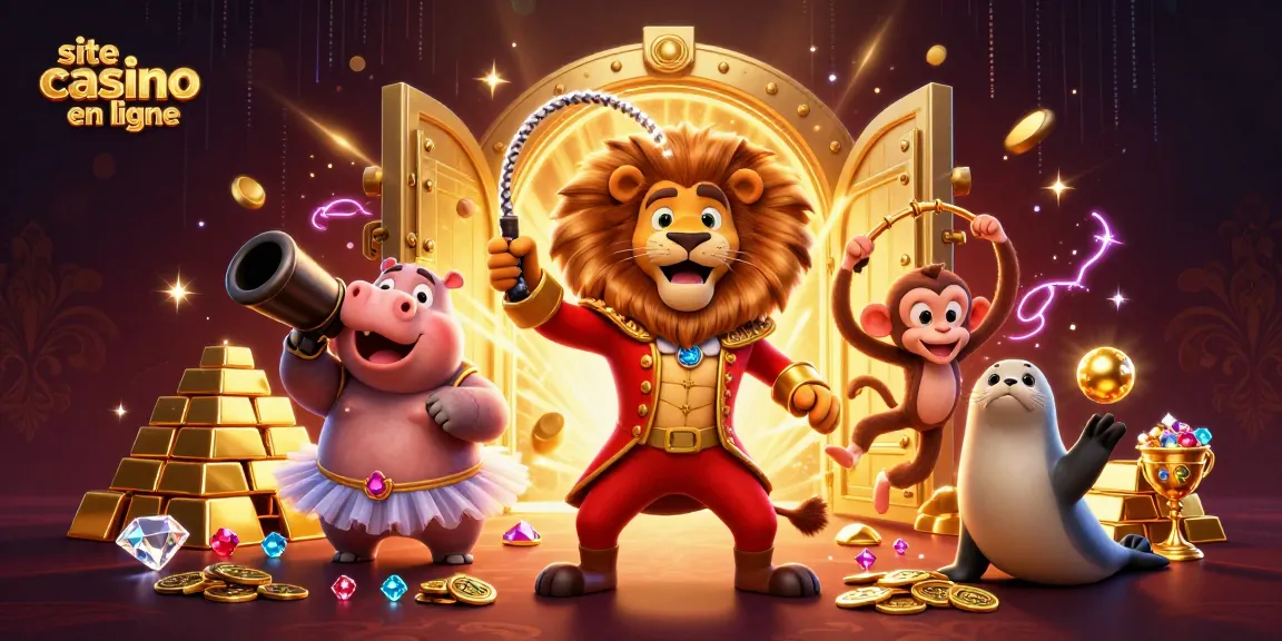 Animations dynamiques de jeux de casino sur site casino en ligne avec un lion en maître de cercle.