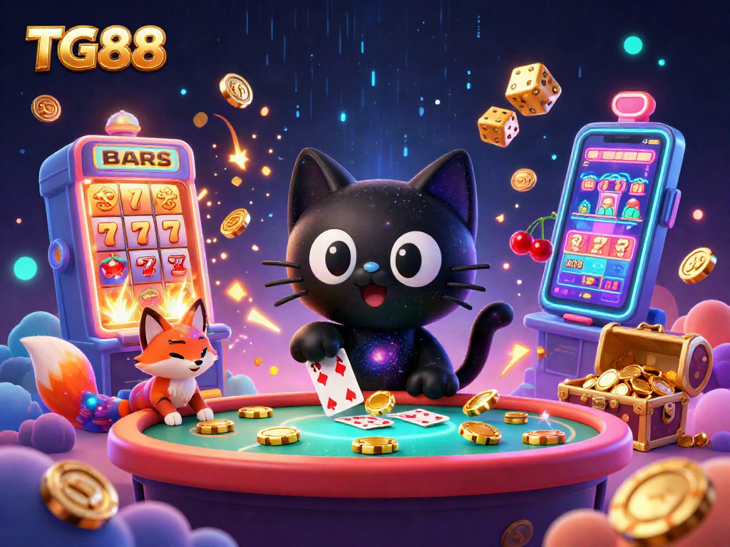 TG88 attracts players with a cosmic scene of carnival games and jackpot excitement in a digital casino.