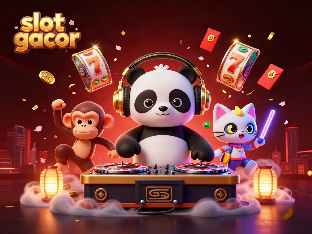 Experience the excitement of slot gacor as a DJ panda spins fortunes with vibrant game elements.