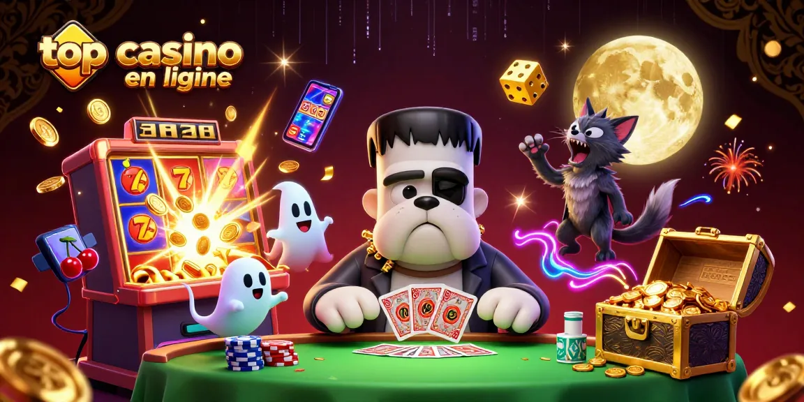 Jouez sur le top casino en ligne avec un bulldog Frankenstein et un coffre au trésor rempli d'or.