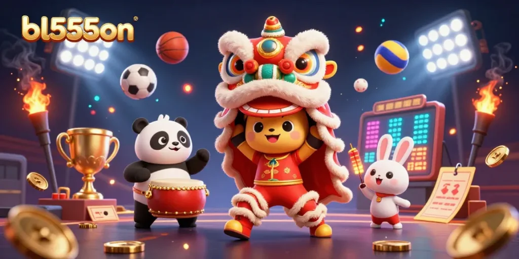 Join the action at bl555on with dynamic sports betting elements and vibrant festive characters.