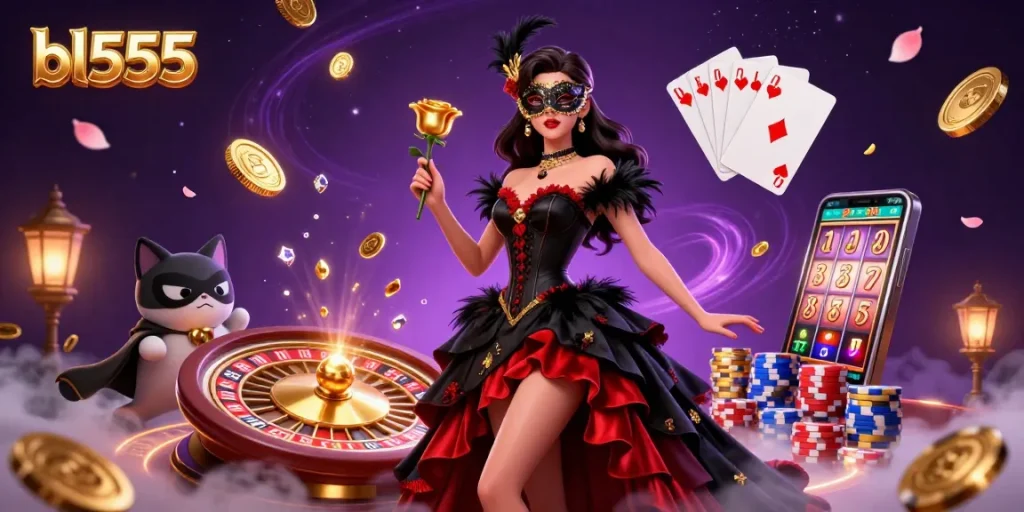 Experience thrilling wins with bl555 in this vibrant casino scene featuring spinning roulette and golden coins.