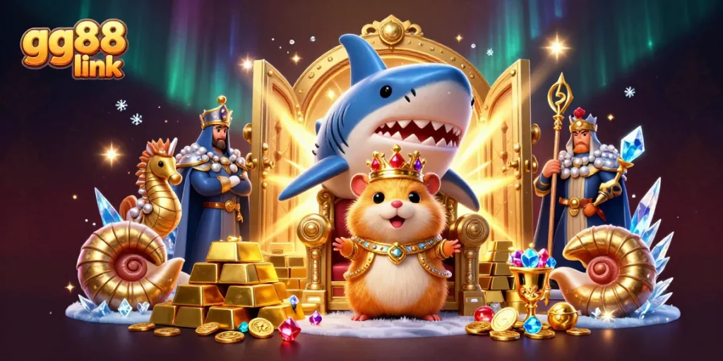 Experience excitement with GG88 link as a hamster king rules over a treasure-filled realm in this engaging 3D illustration.
