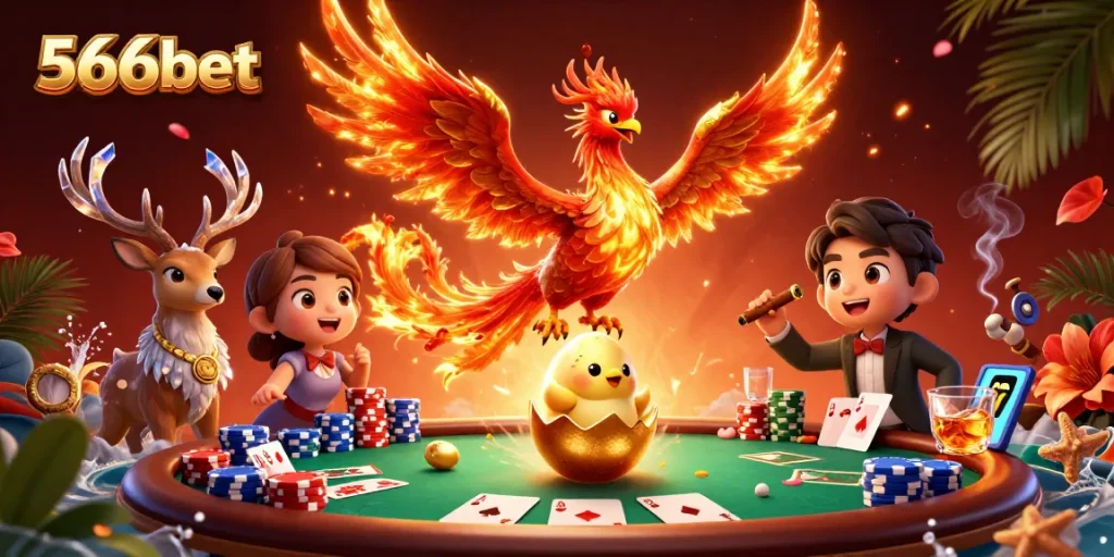Experience winning at 566bet with vibrant casino action featuring poker elements and mystical characters.