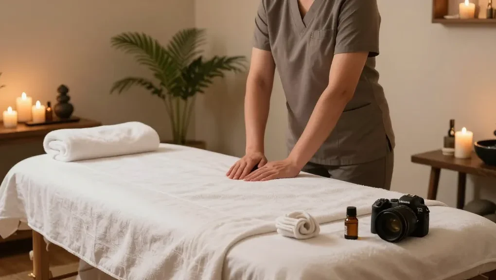 Discover a serene 하남출장안마 massage therapy room filled with calming elements and a relaxing atmosphere.