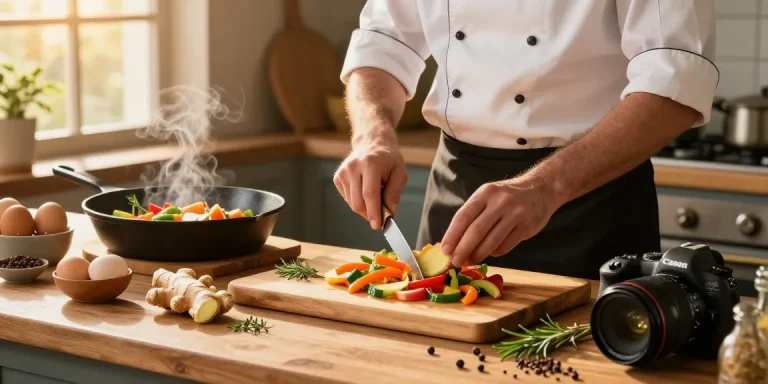 A chef preparing a nutritious dish featuring เว็บสล็อต ingredients in a cozy kitchen, capturing the essence of healthy cooking.